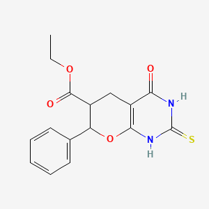 molecular formula C16H16N2O4S B14023177 Ethyl 4-oxo-7-phenyl-2-sulfanylidene-1,5,6,7-tetrahydropyrano[2,3-d]pyrimidine-6-carboxylate CAS No. 69310-91-4