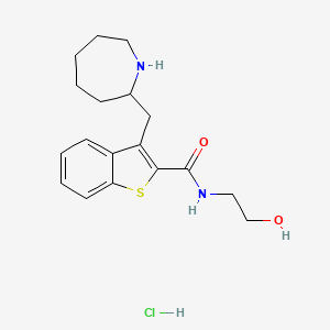 molecular formula C18H25ClN2O2S B1402321 3-Azepan-2-ylmethyl-benzo[b]thiophene-2-carboxylic acid(2-hydroxy-ethyl)-amide hydrochloride CAS No. 1361112-86-8