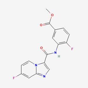 molecular formula C16H11F2N3O3 B1402338 4-Fluoro-3-[(7-fluoroimidazo[1,2-a]pyridine-3-carbonyl)amino]benzoic acid methyl ester CAS No. 1426654-37-6