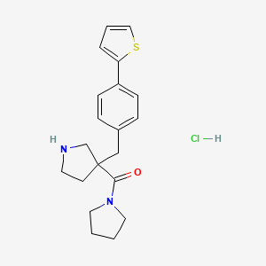molecular formula C20H25ClN2OS B1402346 Pyrrolidin-1-yl-[3-(4-thiophen-2-yl-benzyl)-pyrrolidin-3-yl]-methanone hydrochloride CAS No. 1361116-25-7