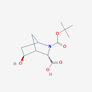 molecular formula C12H19NO5 B1402347 (3S,5S)-5-羟基-2-[(2-甲基丙烷-2-基)氧羰基]-2-氮杂双环[2.2.1]庚烷-3-羧酸 CAS No. 1272757-86-4