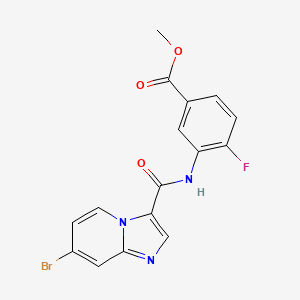 molecular formula C16H11BrFN3O3 B1402348 3-[(7-Bromo-imidazo[1,2-a]pyridine-3-carbonyl)-amino]-4-fluoro-benzoic Acid Methyl Ester CAS No. 1426530-70-2