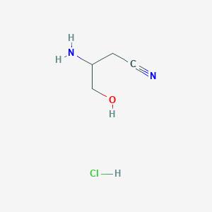 molecular formula C4H9ClN2O B14023626 3-Amino-4-hydroxybutanenitrile hydrochloride 