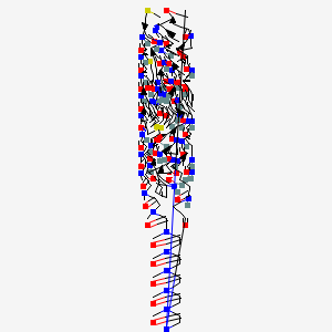 molecular formula C194H283N45O50S4 B14023690 2-[(9R,12S,15S,17R,21S,27S,30S,33S,36S,39S,42S,45R,48R,51S,54S,60R)-39-(4-carbamimidamidobutyl)-9-carbamoyl-60-[[2-[[2-[[2-[[2-[[2-[[2-[[2-[[2-[[2-[[2-[3-[[5-[[(2S)-1-[[(2S)-5-(carbamoylamino)-1-[4-[[[(2S)-1-[[(2S)-1-[[(3R,4S,5S)-1-[(2S)-2-[(1R,2R)-3-[[(1S,2R)-1-hydroxy-1-phenylpropan-2-yl]amino]-1-methoxy-2-methyl-3-oxopropyl]pyrrolidin-1-yl]-3-methoxy-5-methyl-1-oxoheptan-4-yl]-methylamino]-3-methyl-1-oxobutan-2-yl]amino]-3-methyl-1-oxobutan-2-yl]-methylcarbamoyl]oxymethyl]anilino]-1-oxopentan-2-yl]amino]-3-methyl-1-oxobutan-2-yl]amino]-5-oxopentanoyl]amino]propanoyl-methylamino]acetyl]-methylamino]acetyl]-methylamino]acetyl]-methylamino]acetyl]-methylamino]acetyl]-methylamino]acetyl]-methylamino]acetyl]-methylamino]acetyl]-methylamino]acetyl]-methylamino]acetyl]amino]-48-(carboxymethyl)-17-hydroxy-27-[(1R)-1-hydroxyethyl]-30-(hydroxymethyl)-12,33-bis(1H-indol-3-ylmethyl)-42-(2-methylsulfanylethyl)-51-(naphthalen-1-ylmethyl)-4,11,14,20,26,29,32,35,38,41,44,47,50,53,59,65,68-heptadecaoxo-7,62,71-trithia-1,3,10,13,19,25,28,31,34,37,40,43,46,49,52,58,66-heptadecazahexacyclo[43.22.5.13,66.015,19.021,25.054,58]triheptacontan-36-yl]acetic acid 