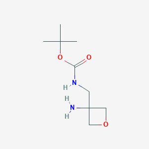 molecular formula C9H18N2O3 B1402371 叔丁基（（3-氨基氧杂环-3-基）甲基）氨基甲酸酯 CAS No. 1379322-06-1