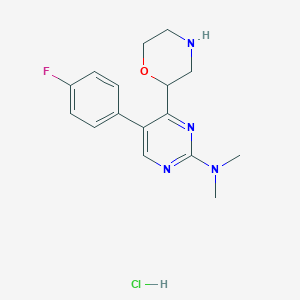 molecular formula C16H20ClFN4O B1402378 5-(4-fluorophenyl)-N,N-dimethyl-4-(morpholin-2-yl)pyrimidin-2-amine hydrochloride CAS No. 1361113-70-3