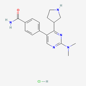 molecular formula C17H22ClN5O B1402385 4-(2-(Dimethylamino)-4-(pyrrolidin-3-yl)pyrimidin-5-yl)benzamide hydrochloride CAS No. 1361113-68-9