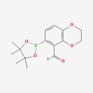 molecular formula C15H19BO5 B14023970 6-(4,4,5,5-Tetramethyl-1,3,2-dioxaborolan-2-yl)-2,3-dihydrobenzo[b][1,4]dioxine-5-carbaldehyde 