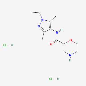 molecular formula C12H22Cl2N4O2 B1402405 Morpholine-2-carboxylic acid (1-ethyl-3,5-dimethyl-1H-pyrazol-4-yl)-amide dihydrochloride CAS No. 1361113-56-5