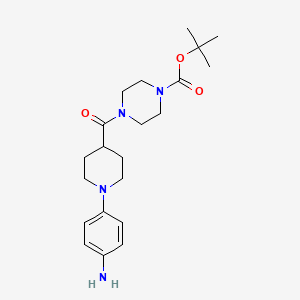 molecular formula C21H32N4O3 B14024240 tert-Butyl 4-(1-(4-aminophenyl)piperidine-4-carbonyl)piperazine-1-carboxylate 