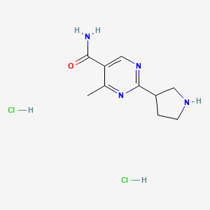 molecular formula C10H16Cl2N4O B1402430 4-甲基-2-(吡咯烷-3-基)嘧啶-5-甲酰胺二盐酸盐 CAS No. 1361112-05-1