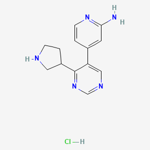 molecular formula C13H16ClN5 B1402433 4-(4-吡咯烷-3-基-嘧啶-5-基)吡啶-2-胺盐酸盐 CAS No. 1361112-78-8