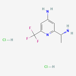 molecular formula C8H12Cl2F3N3 B14024691 2-[(1R)-1-aminoethyl]-6-(trifluoromethyl)pyridin-4-amine;dihydrochloride 