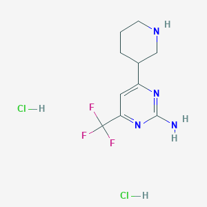 molecular formula C10H15Cl2F3N4 B1402500 4-(Piperidin-3-yl)-6-(trifluoromethyl)pyrimidin-2-amine dihydrochloride CAS No. 1361111-71-8