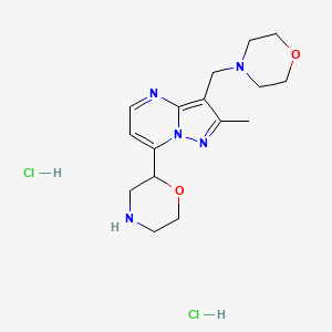 molecular formula C16H25Cl2N5O2 B1402504 2-Methyl-7-morpholin-2-yl-3-morpholin-4-ylmethyl-pyrazolo[1,5-a]pyrimidine dihydrochloride CAS No. 1361112-53-9