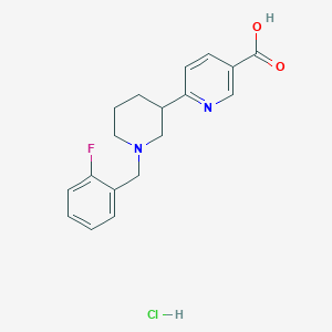 molecular formula C18H20ClFN2O2 B1402516 1'-(2-Fluoro-benzyl)-1',2',3',4',5',6'-hexahydro-[2,3']bipyridinyl-5-carboxylic acid hydrochloride CAS No. 1361116-41-7