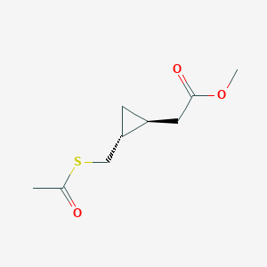 molecular formula C9H14O3S B14025434 Methyl 2-((1S,2R)-2-((acetylthio)methyl)cyclopropyl)acetate 