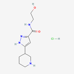molecular formula C11H19ClN4O2 B1402582 5-哌啶-3-基-2H-吡唑-3-羧酸(2-羟基-乙基)-酰胺盐酸盐 CAS No. 1452550-85-4