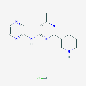 molecular formula C14H19ClN6 B1402583 (6-甲基-2-哌啶-3-基-嘧啶-4-基)-吡嗪-2-基-胺盐酸盐 CAS No. 1361118-63-9