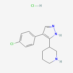 molecular formula C14H17Cl2N3 B1402584 3-[4-(4-Chloro-phenyl)-1H-pyrazol-3-yl]-piperidine hydrochloride CAS No. 1361115-10-7