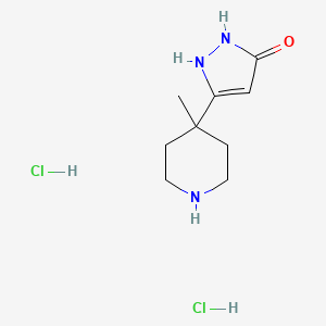 molecular formula C9H17Cl2N3O B1402597 3-(4-甲基哌啶-4-基)-1H-吡唑-5-醇二盐酸盐 CAS No. 1452549-56-2