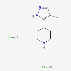molecular formula C9H17Cl2N3 B1402603 4-(4-甲基-1H-吡唑-3-基)哌啶二盐酸盐 CAS No. 1361118-70-8