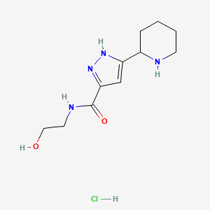 molecular formula C11H19ClN4O2 B1402606 5-哌啶-2-基-2H-吡唑-3-羧酸(2-羟基-乙基)-酰胺盐酸盐 CAS No. 1452548-10-5