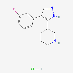 molecular formula C14H17ClFN3 B1402618 3-[4-(3-Fluoro-phenyl)-1H-pyrazol-3-yl]-piperidine hydrochloride CAS No. 1361115-93-6