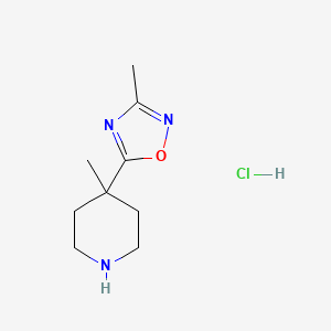 molecular formula C9H16ClN3O B1402621 4-Methyl-4-(3-methyl-1,2,4-oxadiazol-5-yl)piperidine hydrochloride CAS No. 1361112-08-4
