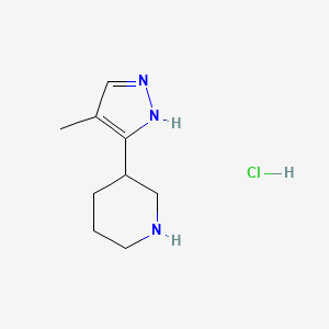 molecular formula C9H16ClN3 B14026215 3-(4-Methyl-1H-pyrazol-5-YL)piperidine hcl 