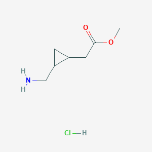 molecular formula C7H14ClNO2 B14026273 Methyl 2-(2-(aminomethyl)cyclopropyl)acetate hydrochloride 