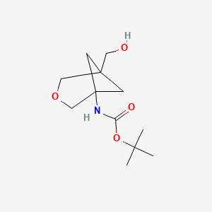 molecular formula C12H21NO4 B14026368 tert-butyl N-[5-(hydroxymethyl)-3-oxabicyclo[3.1.1]heptan-1-yl]carbamate 