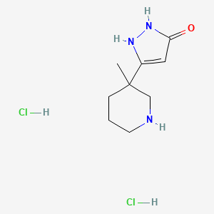 molecular formula C9H17Cl2N3O B1402653 5-(3-甲基哌啶-3-基)-2H-吡唑-3-醇二盐酸盐 CAS No. 1452566-96-9