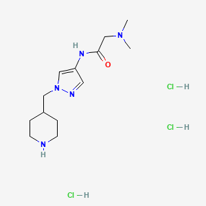 molecular formula C13H26Cl3N5O B1402655 2-Dimethylamino-N-(1-piperidin-4-ylmethyl-1H-pyrazol-4-yl)-acetamide trihydrochloride CAS No. 1361113-48-5