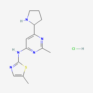 molecular formula C13H18ClN5S B1402659 (2-Methyl-6-pyrrolidin-2-yl-pyrimidin-4-yl)-(5-methyl-thiazol-2-yl)-amine hydrochloride CAS No. 1361116-58-6