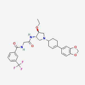 molecular formula C29H32F3N3O5 B14026644 N-(2-(((3S,4S)-1-(4-(benzo[d][1,3]dioxol-5-yl)cyclohex-3-en-1-yl)-4-ethoxypyrrolidin-3-yl)amino)-2-oxoethyl)-3-(trifluoromethyl)benzamide-rel 