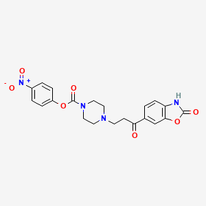 molecular formula C21H20N4O7 B14027109 4-Nitrophenyl 4-(3-oxo-3-(2-oxo-2,3-dihydrobenzo[d]oxazol-6-yl)propyl)piperazine-1-carboxylate 