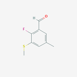 molecular formula C9H9FOS B14027210 2-Fluoro-5-methyl-3-(methylthio)benzaldehyde 