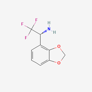 molecular formula C9H8F3NO2 B14027274 1,3-Benzodioxole-4-methanamine, |A-(trifluoromethyl)-, (|AR)- 