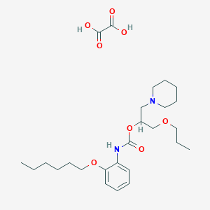 molecular formula C26H42N2O8 B140273 Carbamic acid, (2-(hexyloxy)phenyl)-, 1-(1-piperidinylmethyl)-2-propoxyethyl ester, ethanedioate (1:1) CAS No. 143503-37-1