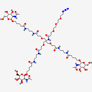 molecular formula C70H125N13O31 B14027456 5-[(2R,3R,4R,5R,6R)-3-acetamido-4,5-dihydroxy-6-(hydroxymethyl)oxan-2-yl]oxy-N-[3-[3-[3-[3-[3-[5-[(2R,3R,4R,5R,6R)-3-acetamido-4,5-dihydroxy-6-(hydroxymethyl)oxan-2-yl]oxypentanoylamino]propylamino]-3-oxopropoxy]-2-[[3-[3-[5-[(2R,3R,4R,5R,6R)-3-acetamido-4,5-dihydroxy-6-(hydroxymethyl)oxan-2-yl]oxypentanoylamino]propylamino]-3-oxopropoxy]methyl]-2-[3-[2-[2-(2-azidoethoxy)ethoxy]ethoxy]propanoylamino]propoxy]propanoylamino]propyl]pentanamide 