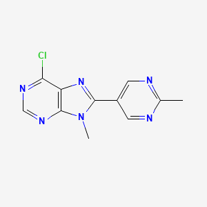 molecular formula C11H9ClN6 B14027498 6-Chloro-9-methyl-8-(2-methylpyrimidin-5-YL)-9H-purine 