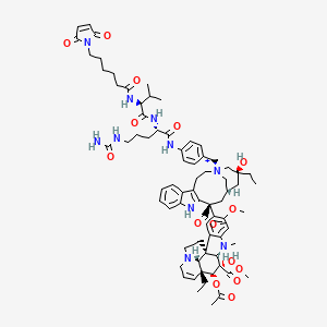 molecular formula C74H97N10O15+ B14027720 methyl (1R,9R,10S,11R,12R,19R)-11-acetyloxy-4-[(1S,13S,15S,17S)-1-[[4-[[(2S)-5-(carbamoylamino)-2-[[(2S)-2-[6-(2,5-dioxopyrrol-1-yl)hexanoylamino]-3-methylbutanoyl]amino]pentanoyl]amino]phenyl]methyl]-17-ethyl-17-hydroxy-13-methoxycarbonyl-11-aza-1-azoniatetracyclo[13.3.1.04,12.05,10]nonadeca-4(12),5,7,9-tetraen-13-yl]-12-ethyl-10-hydroxy-5-methoxy-8-methyl-8,16-diazapentacyclo[10.6.1.01,9.02,7.016,19]nonadeca-2,4,6,13-tetraene-10-carboxylate 