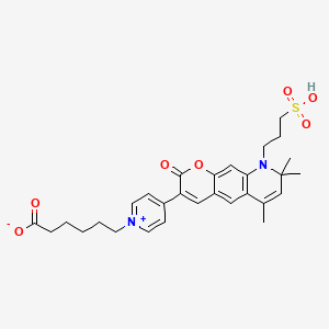 molecular formula C29H34N2O7S B14027756 6-(4-(6,8,8-Trimethyl-2-oxo-9-(3-sulfopropyl)-8,9-dihydro-2H-pyrano[3,2-G]quinolin-3-YL)pyridin-1-ium-1-YL)hexanoate 