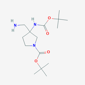 molecular formula C15H29N3O4 B1402783 Tert-butyl 3-(aminomethyl)-3-(tert-butoxycarbonylamino)pyrrolidine-1-carboxylate CAS No. 1364663-28-4