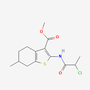 molecular formula C14H18ClNO3S B1402828 Methyl 2-[(2-chloropropanoyl)amino]-6-methyl-4,5,6,7-tetrahydro-1-benzothiophene-3-carboxylate CAS No. 1365963-69-4