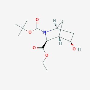 molecular formula C14H23NO5 B1403479 乙基 (1S,3S,4S,5S)-rel-2-Boc-5-羟基-2-氮杂双环[2.2.1]庚烷-3-羧酸盐 CAS No. 1173294-47-7