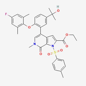 ethyl 4-(2-(4-fluoro-2,6-dimethylphenoxy)-5-(2-hydroxypropan-2-yl)phenyl)-6-methyl-7-oxo-1-tosyl-6,7-dihydro-1H-pyrrolo[2,3-c]pyridine-2-carboxylate