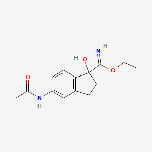 molecular formula C14H18N2O3 B14035056 ethyl 5-acetamido-1-hydroxy-2,3-dihydro-1H-indene-1-carbimidate 