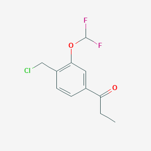 molecular formula C11H11ClF2O2 B14035455 1-(4-(Chloromethyl)-3-(difluoromethoxy)phenyl)propan-1-one 